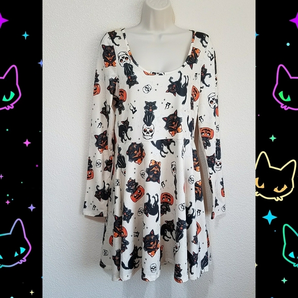 Sourpuss Dresses & Skirts - SOURPUSS BLACK CATS SKATER DRESS CREAM